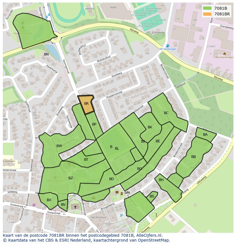 Afbeelding van het postcodegebied 7081 BR op de kaart.