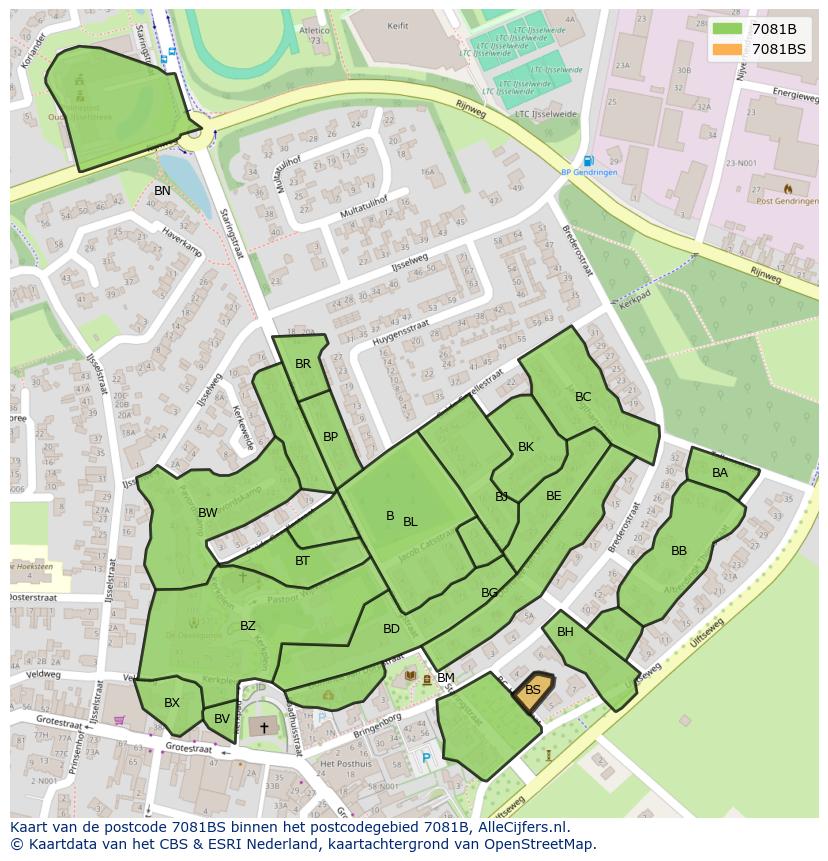 Afbeelding van het postcodegebied 7081 BS op de kaart.