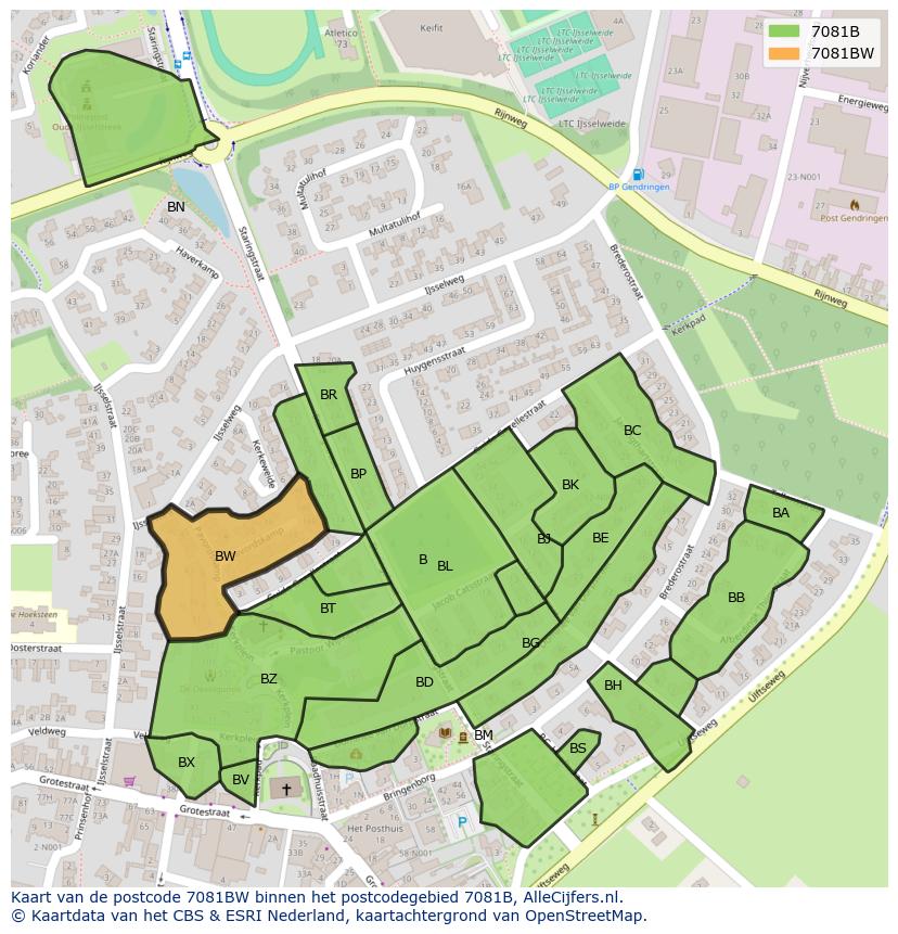 Afbeelding van het postcodegebied 7081 BW op de kaart.
