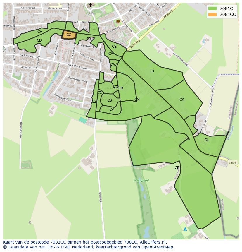 Afbeelding van het postcodegebied 7081 CC op de kaart.