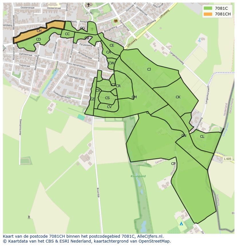 Afbeelding van het postcodegebied 7081 CH op de kaart.