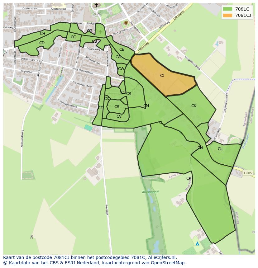 Afbeelding van het postcodegebied 7081 CJ op de kaart.