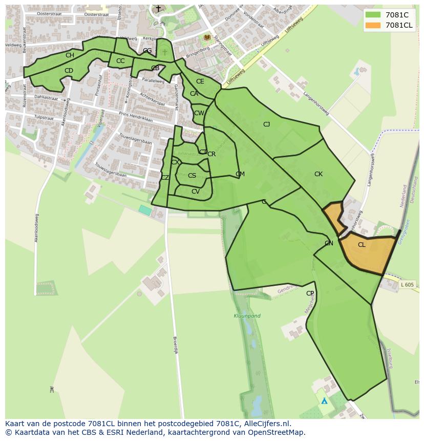 Afbeelding van het postcodegebied 7081 CL op de kaart.