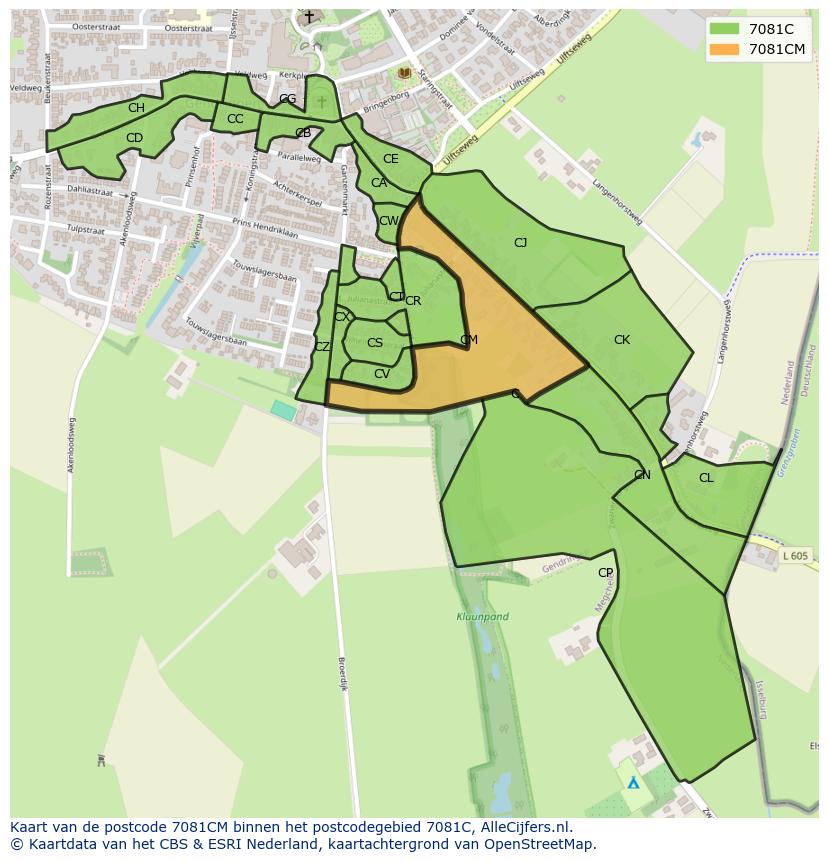 Afbeelding van het postcodegebied 7081 CM op de kaart.
