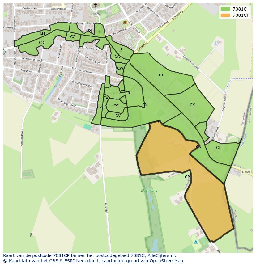 Afbeelding van het postcodegebied 7081 CP op de kaart.