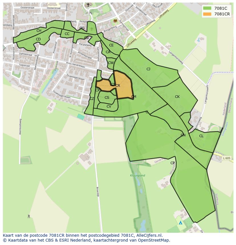 Afbeelding van het postcodegebied 7081 CR op de kaart.