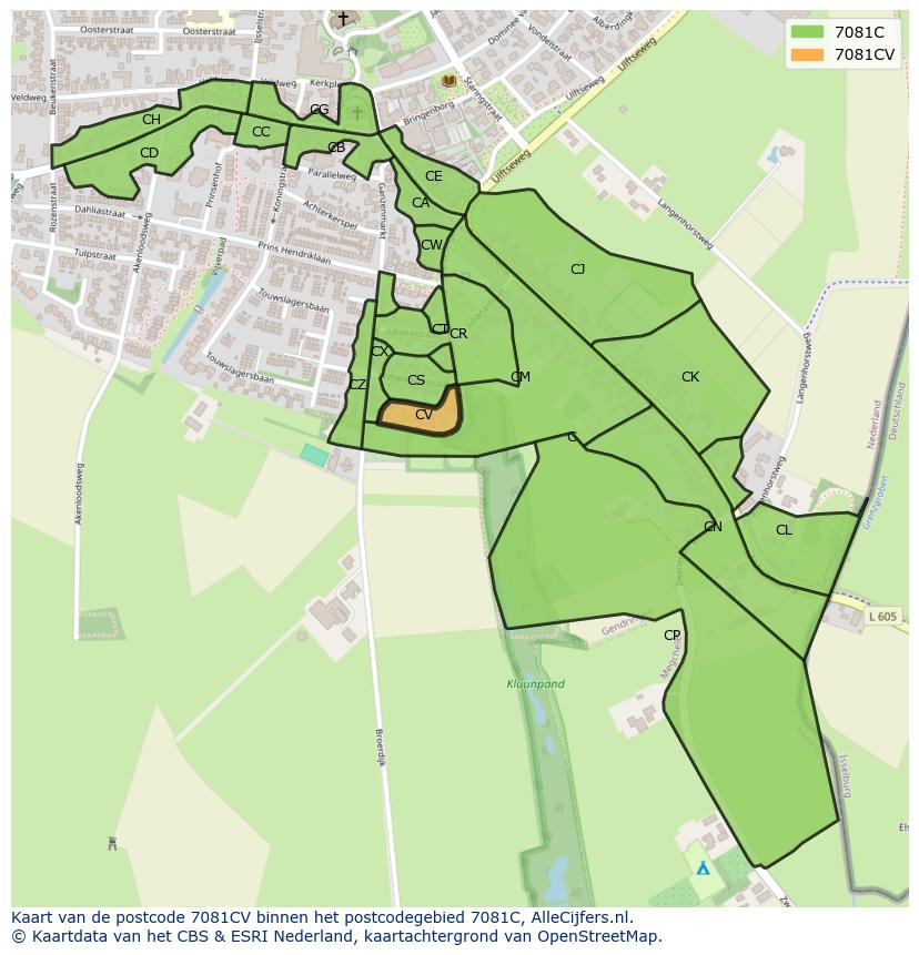 Afbeelding van het postcodegebied 7081 CV op de kaart.