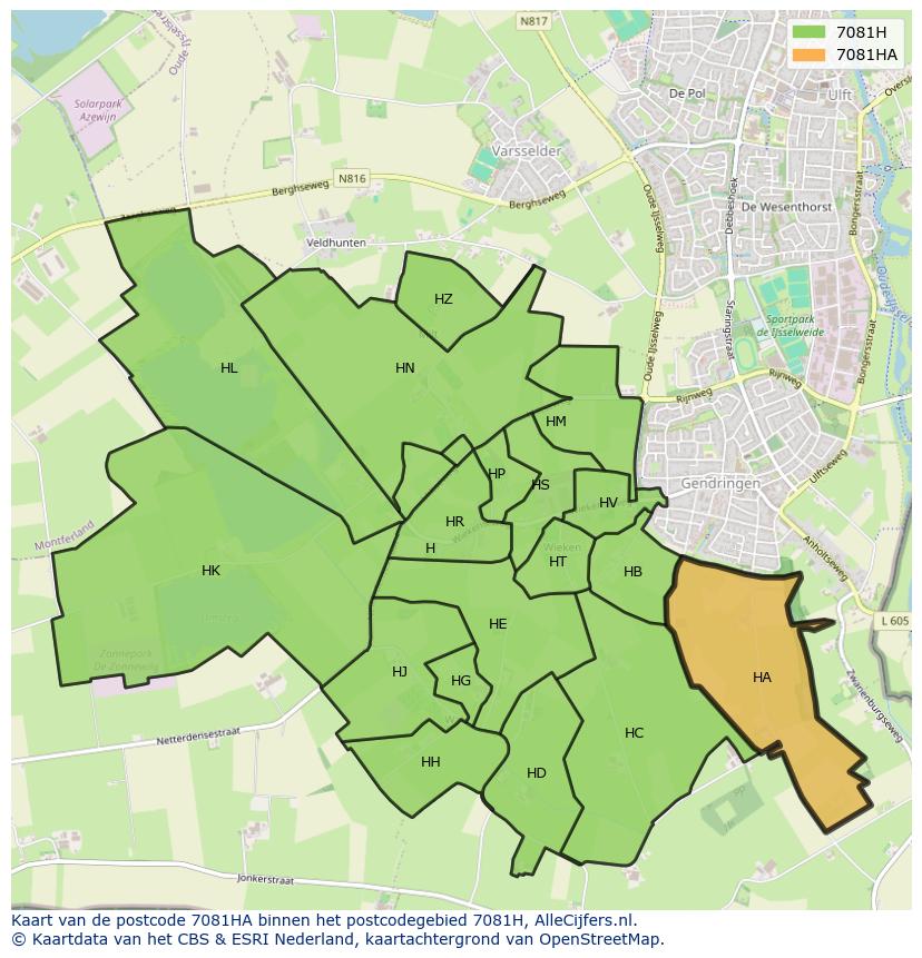 Afbeelding van het postcodegebied 7081 HA op de kaart.