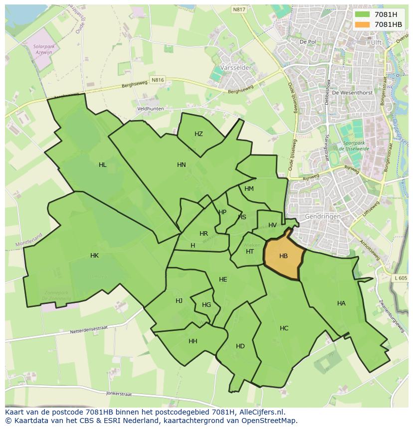 Afbeelding van het postcodegebied 7081 HB op de kaart.