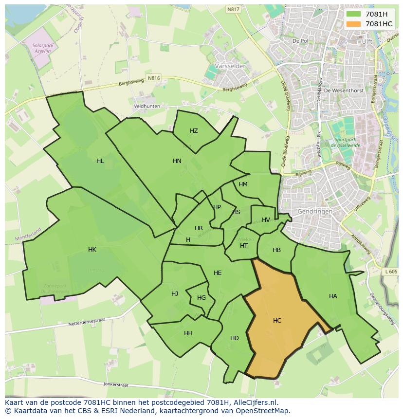 Afbeelding van het postcodegebied 7081 HC op de kaart.