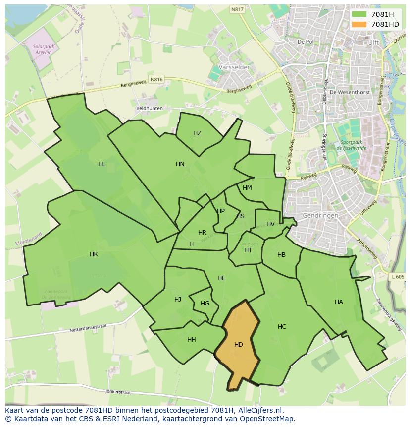 Afbeelding van het postcodegebied 7081 HD op de kaart.