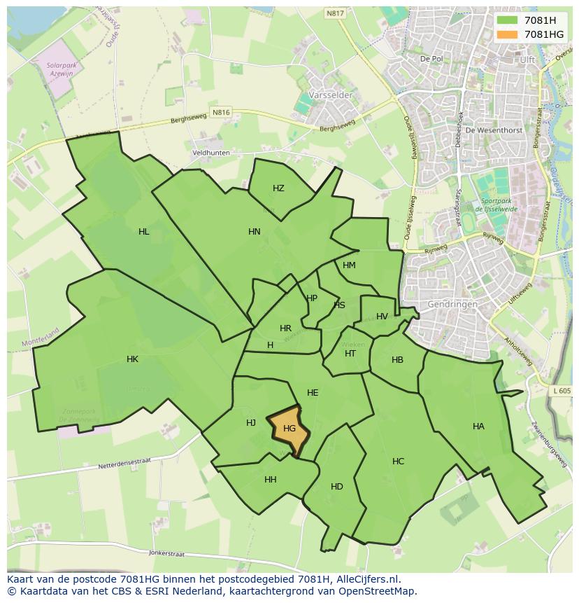 Afbeelding van het postcodegebied 7081 HG op de kaart.