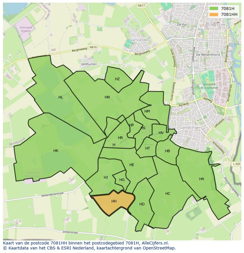 Afbeelding van het postcodegebied 7081 HH op de kaart.