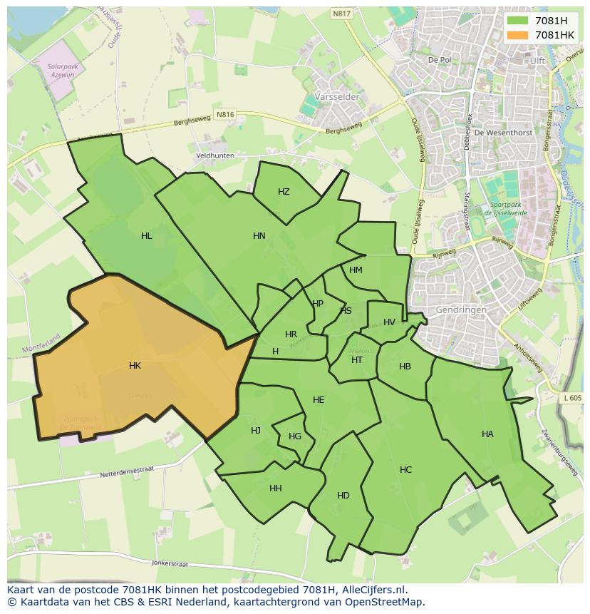 Afbeelding van het postcodegebied 7081 HK op de kaart.