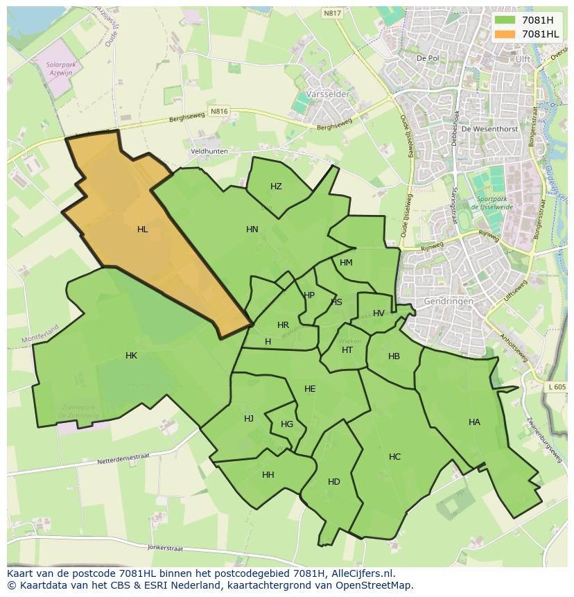 Afbeelding van het postcodegebied 7081 HL op de kaart.