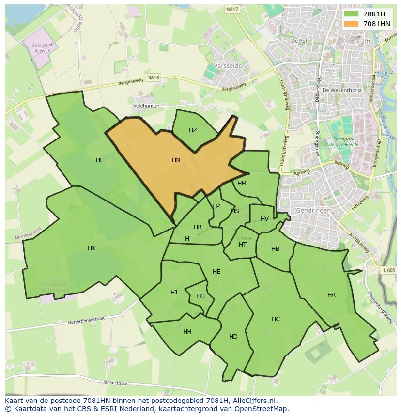 Afbeelding van het postcodegebied 7081 HN op de kaart.