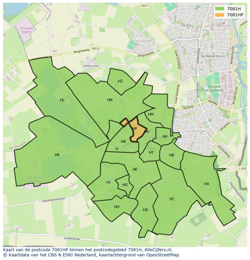 Afbeelding van het postcodegebied 7081 HP op de kaart.