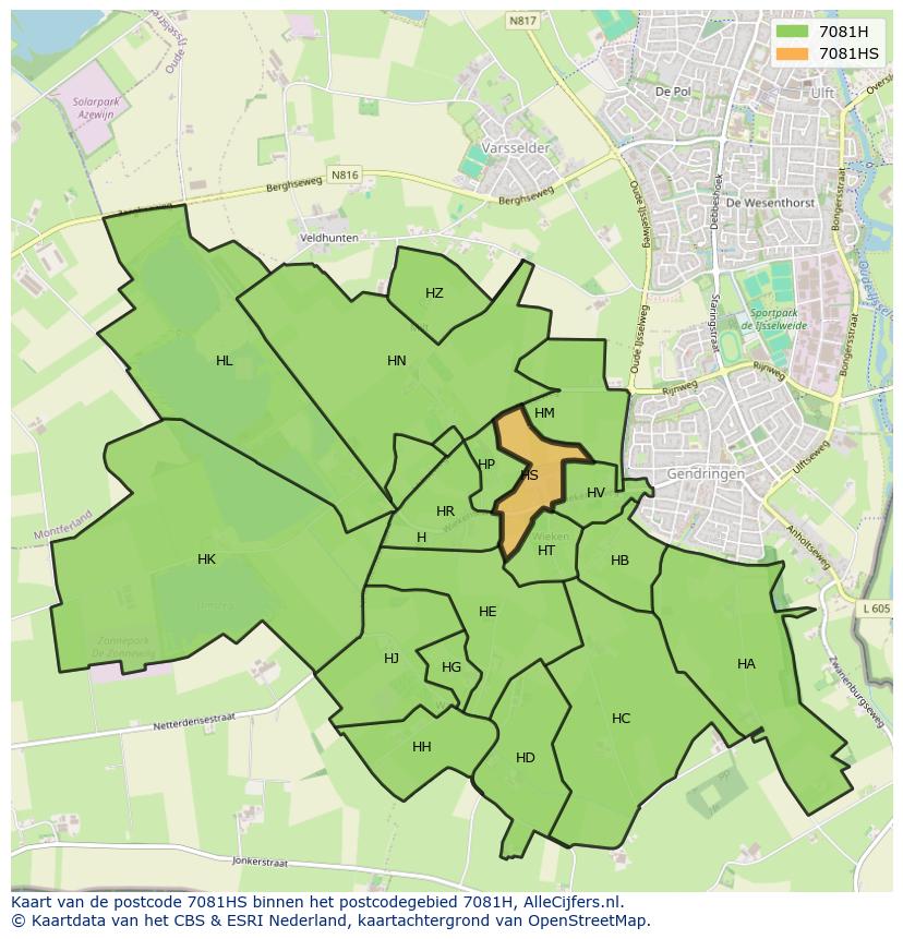Afbeelding van het postcodegebied 7081 HS op de kaart.