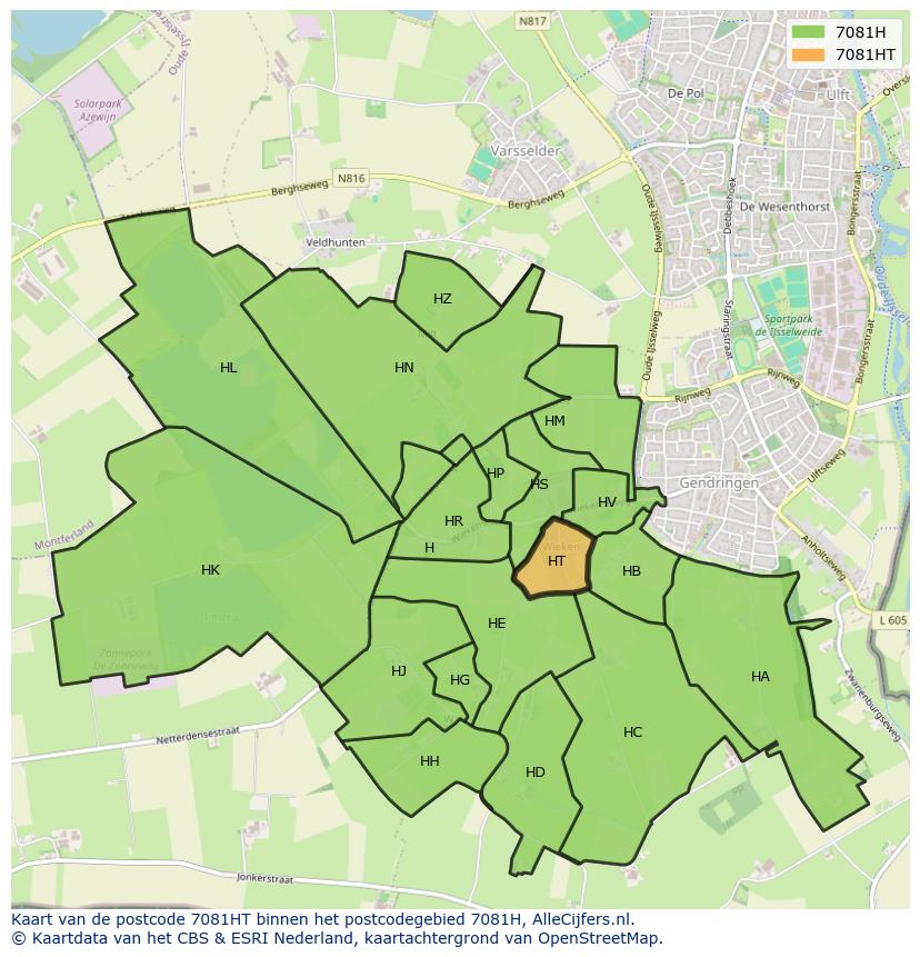 Afbeelding van het postcodegebied 7081 HT op de kaart.