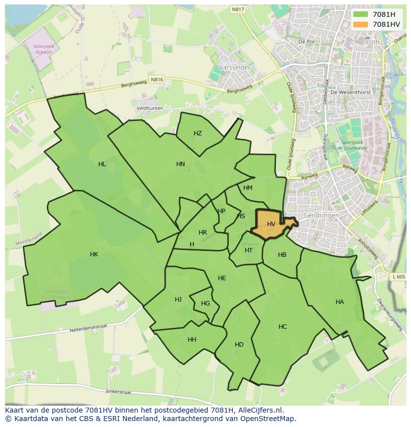 Afbeelding van het postcodegebied 7081 HV op de kaart.