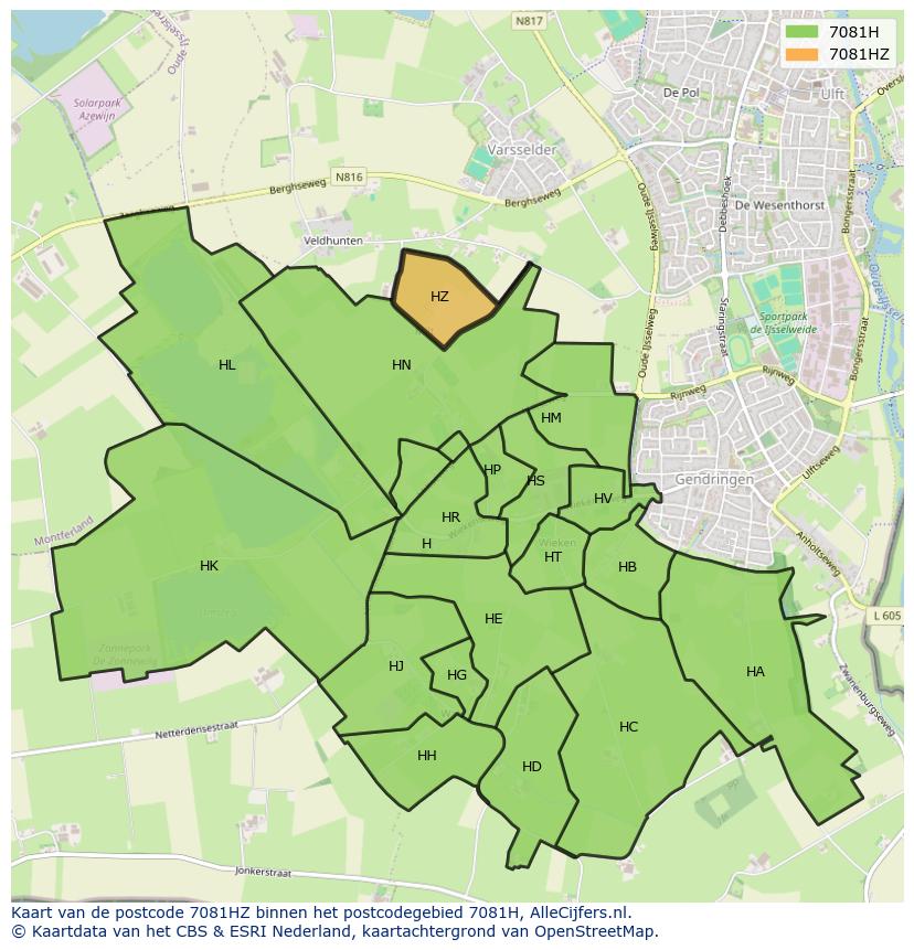Afbeelding van het postcodegebied 7081 HZ op de kaart.