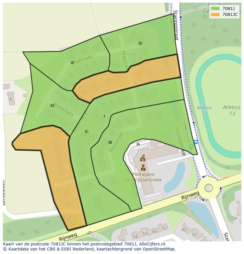 Afbeelding van het postcodegebied 7081 JC op de kaart.