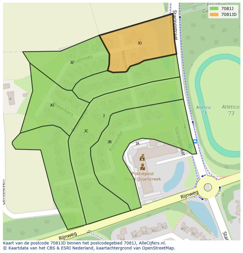 Afbeelding van het postcodegebied 7081 JD op de kaart.