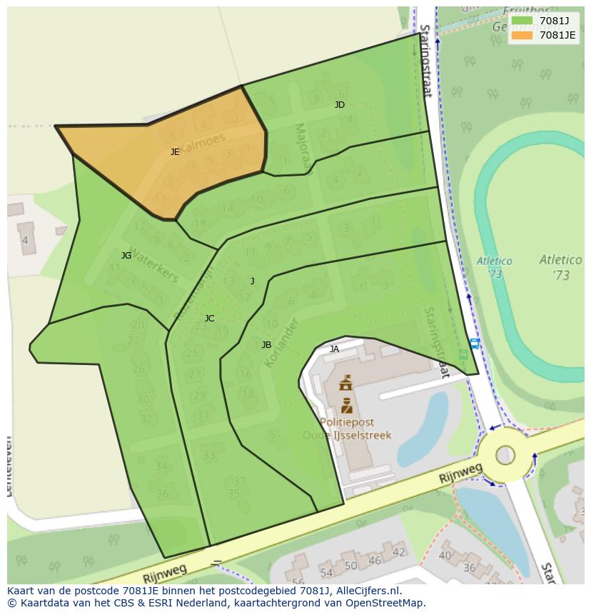 Afbeelding van het postcodegebied 7081 JE op de kaart.