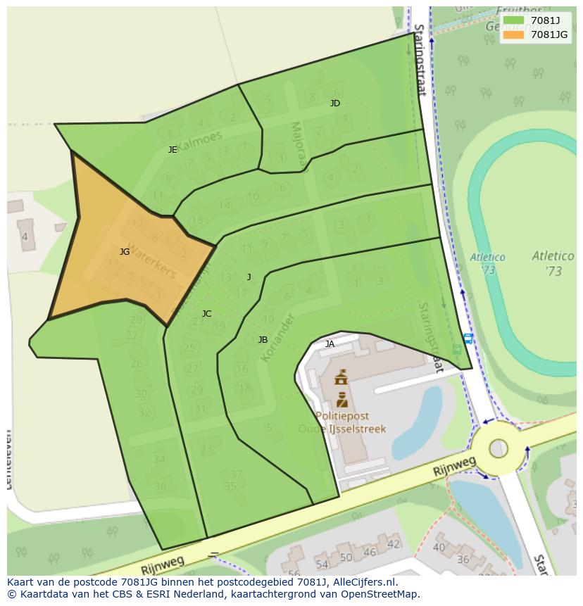 Afbeelding van het postcodegebied 7081 JG op de kaart.