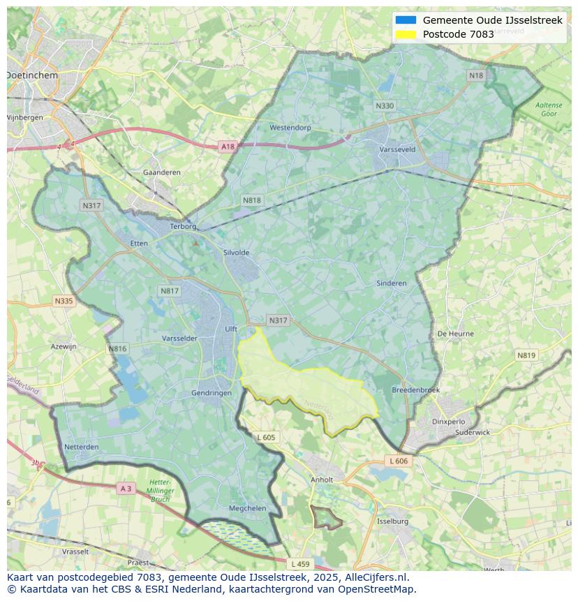 Afbeelding van het postcodegebied 7083 op de kaart.