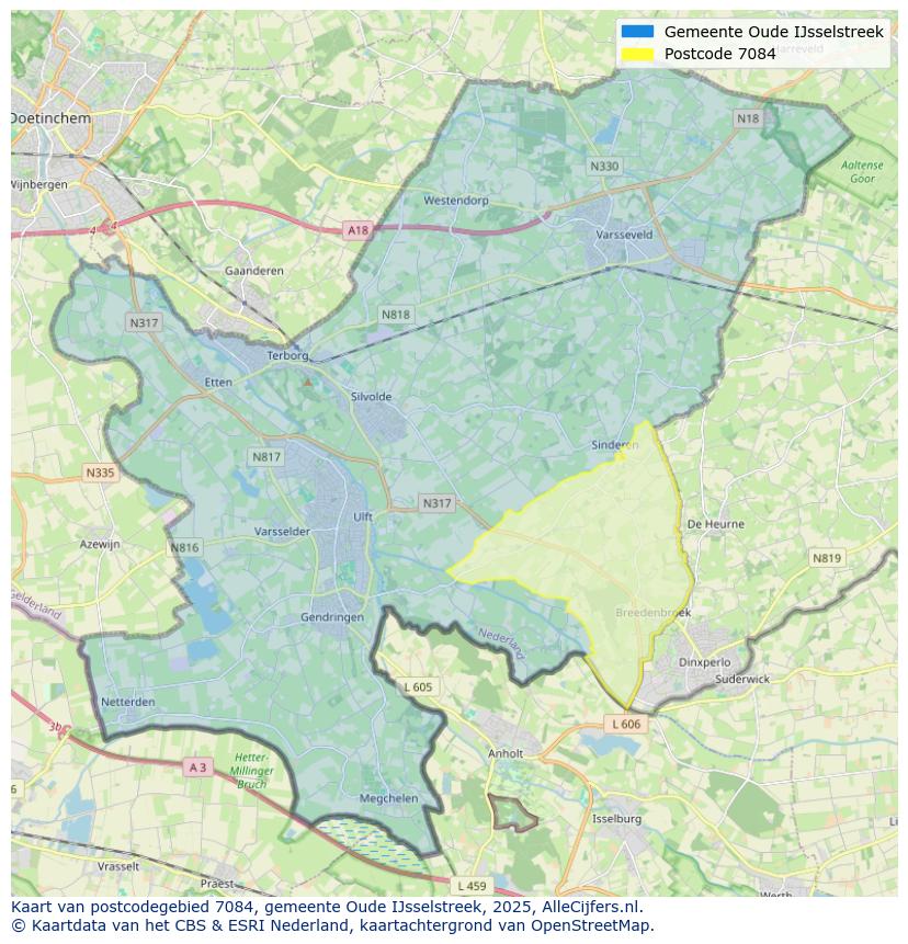 Afbeelding van het postcodegebied 7084 op de kaart.