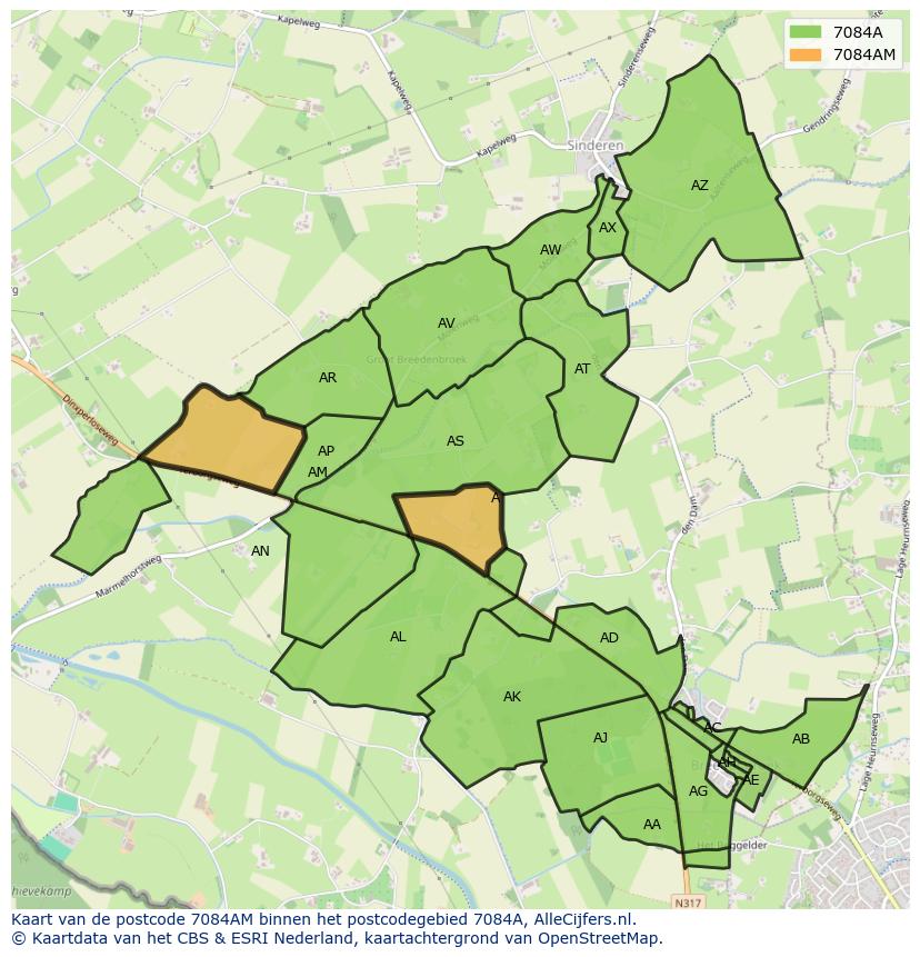 Afbeelding van het postcodegebied 7084 AM op de kaart.