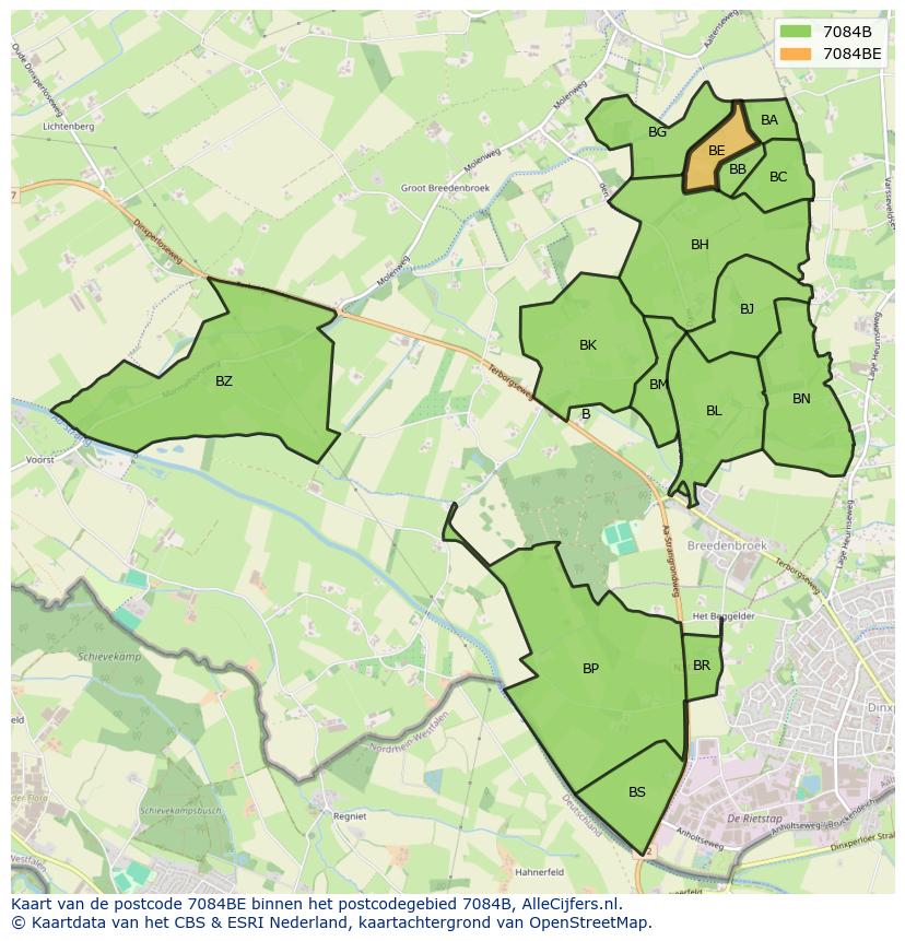 Afbeelding van het postcodegebied 7084 BE op de kaart.