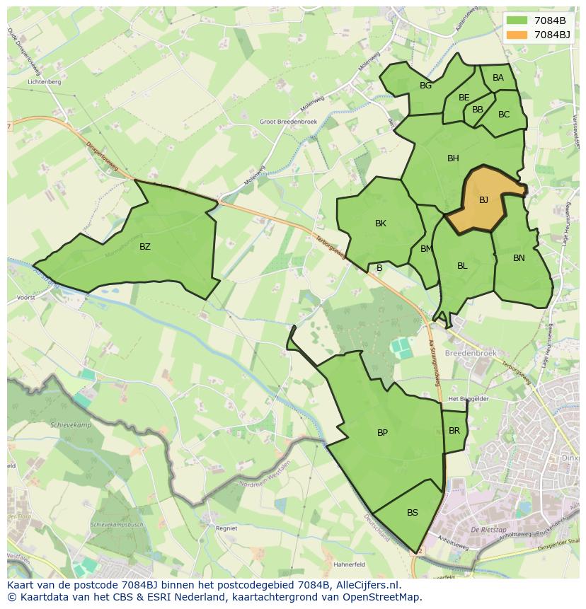 Afbeelding van het postcodegebied 7084 BJ op de kaart.