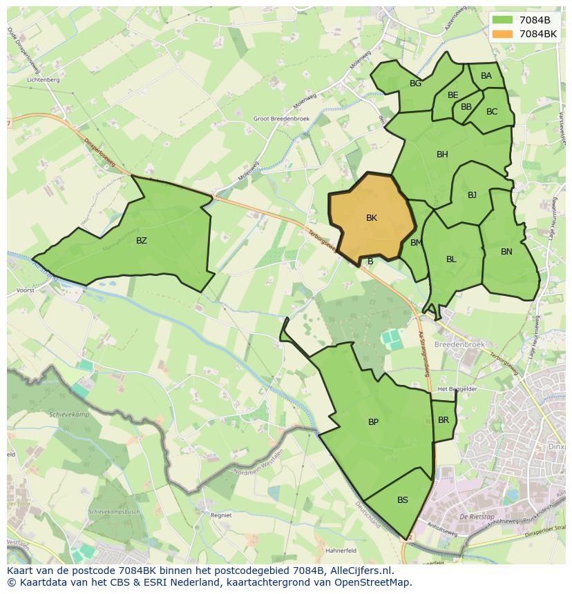 Afbeelding van het postcodegebied 7084 BK op de kaart.