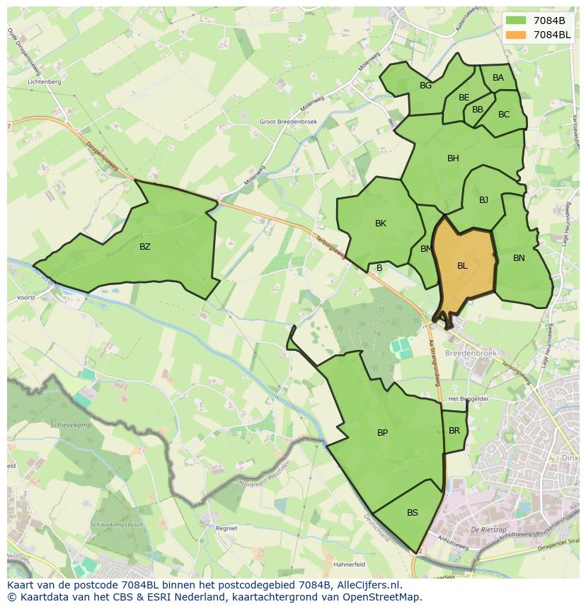 Afbeelding van het postcodegebied 7084 BL op de kaart.
