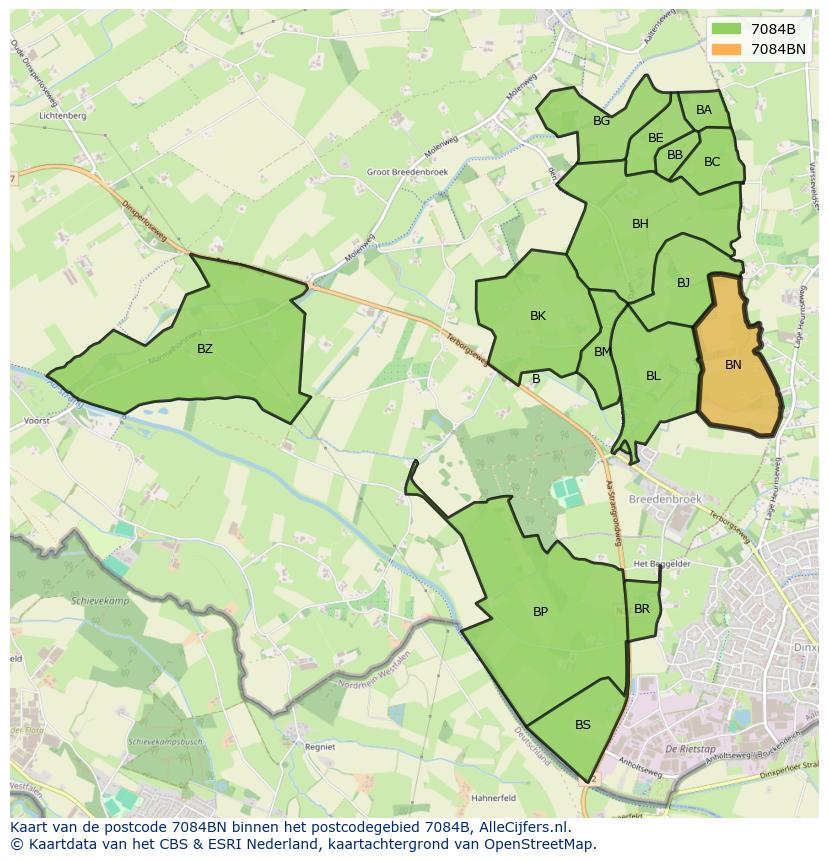 Afbeelding van het postcodegebied 7084 BN op de kaart.