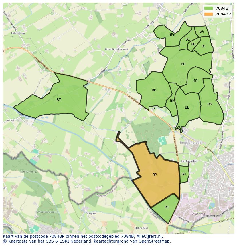 Afbeelding van het postcodegebied 7084 BP op de kaart.
