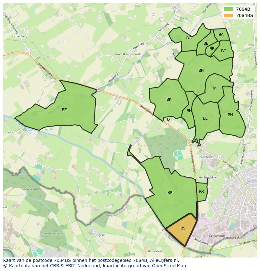 Afbeelding van het postcodegebied 7084 BS op de kaart.