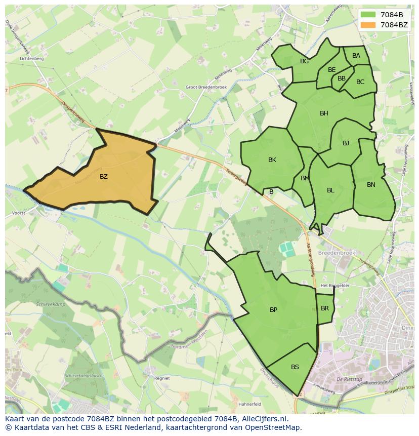 Afbeelding van het postcodegebied 7084 BZ op de kaart.