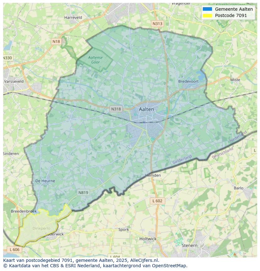 Afbeelding van het postcodegebied 7091 op de kaart.