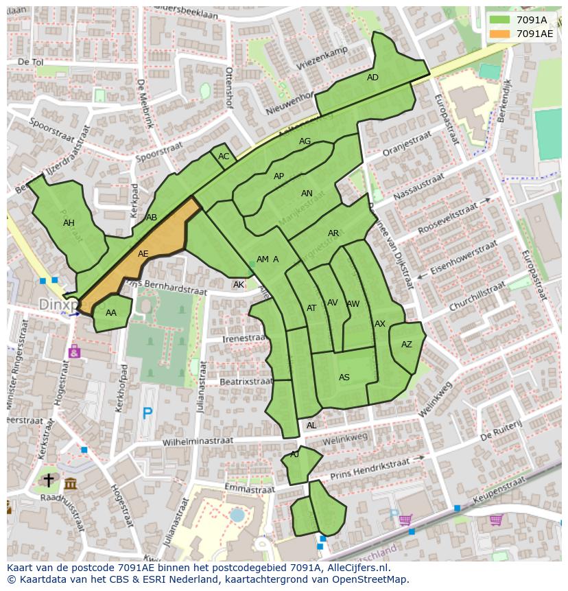 Afbeelding van het postcodegebied 7091 AE op de kaart.
