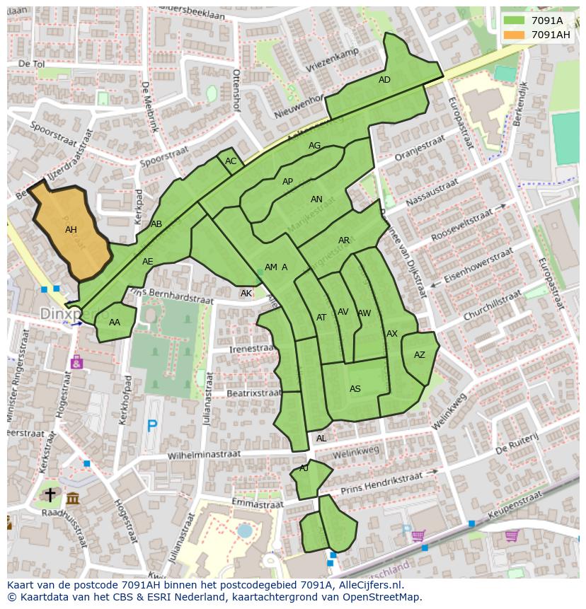 Afbeelding van het postcodegebied 7091 AH op de kaart.