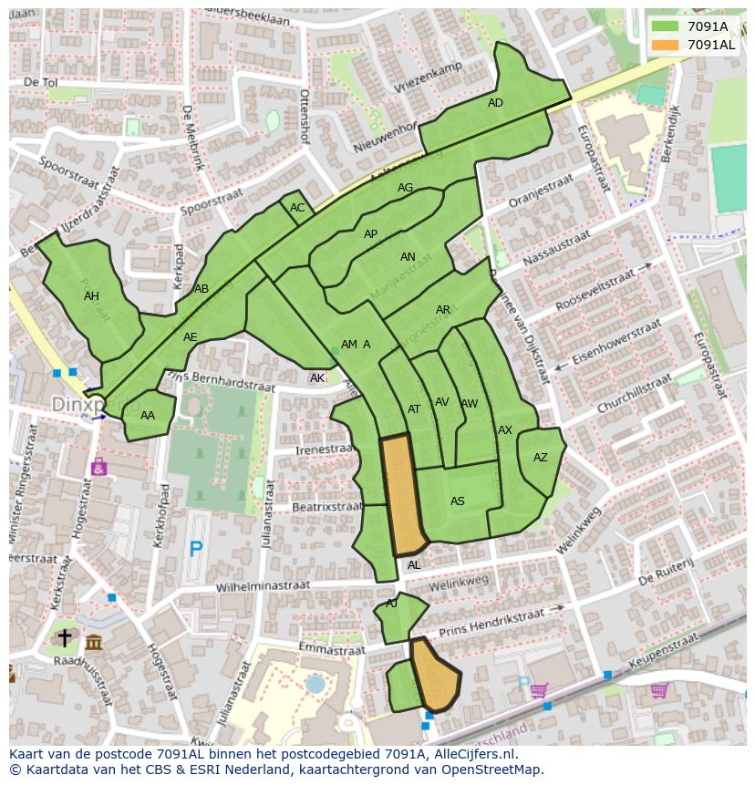 Afbeelding van het postcodegebied 7091 AL op de kaart.