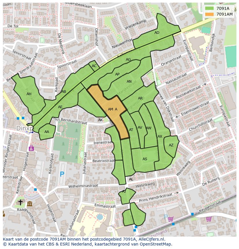 Afbeelding van het postcodegebied 7091 AM op de kaart.