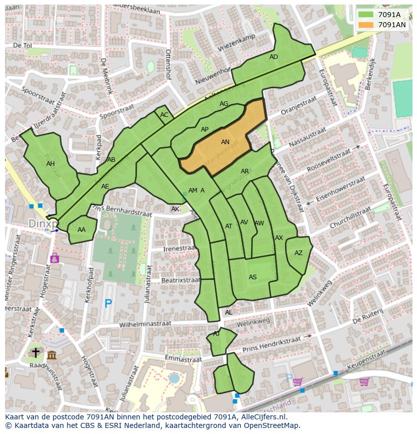 Afbeelding van het postcodegebied 7091 AN op de kaart.