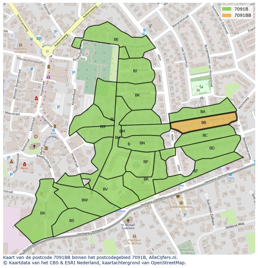 Afbeelding van het postcodegebied 7091 BB op de kaart.