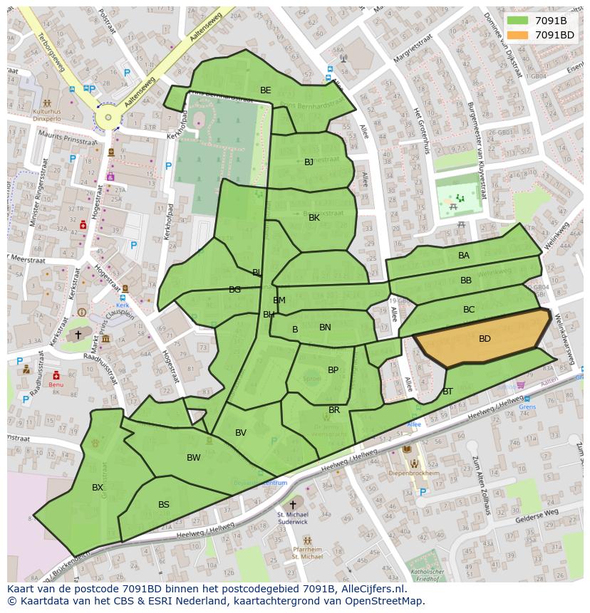 Afbeelding van het postcodegebied 7091 BD op de kaart.