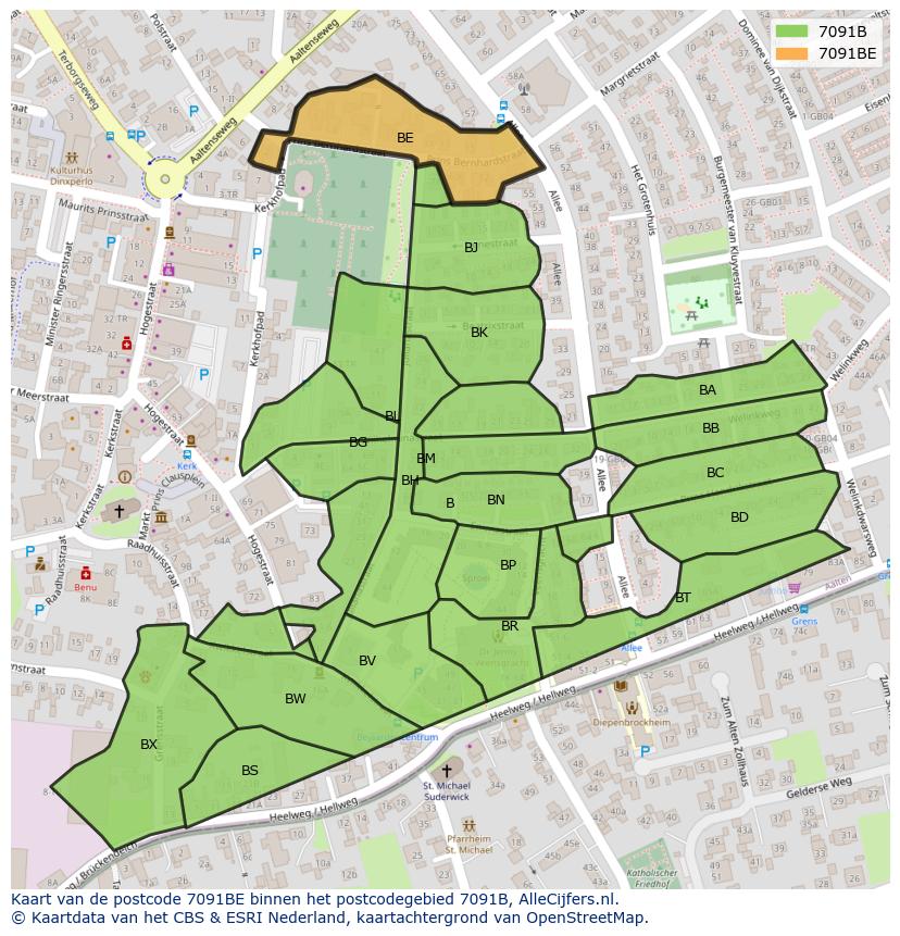 Afbeelding van het postcodegebied 7091 BE op de kaart.