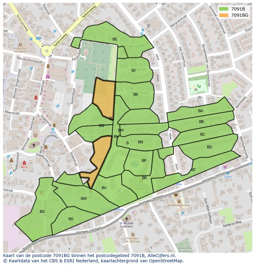 Afbeelding van het postcodegebied 7091 BG op de kaart.